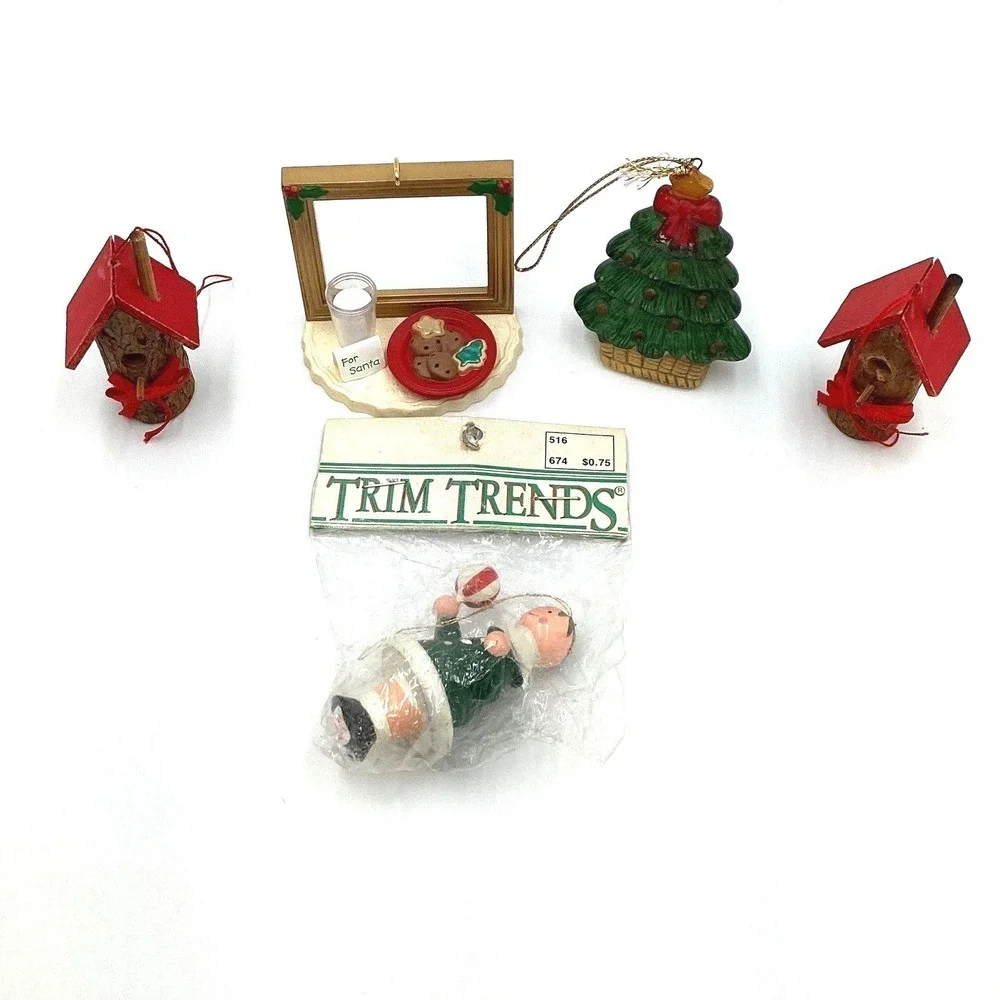 Christmas Ornaments‎ Lot 5pc Birdhouse Tree Santa Cookies